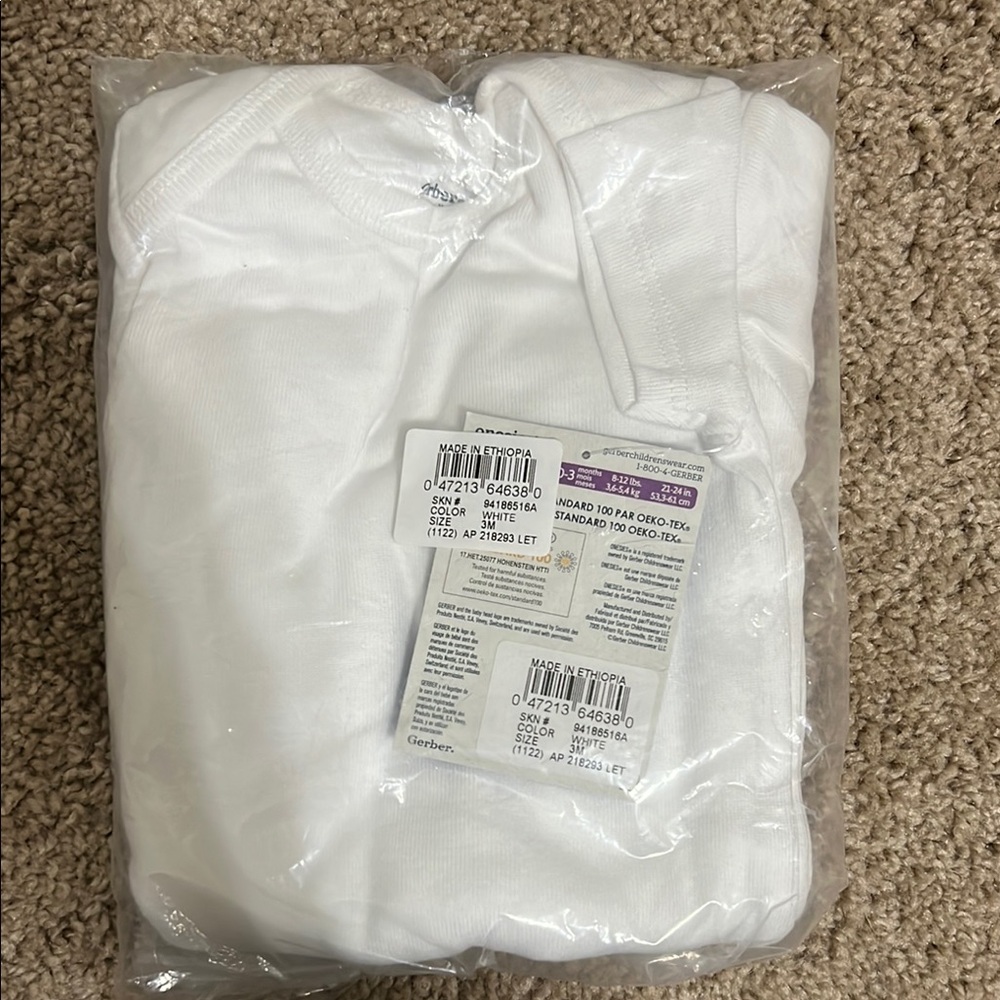Gerber Baby 0-3M One Piece Short Sleeve Bodysuit (3 pieces)